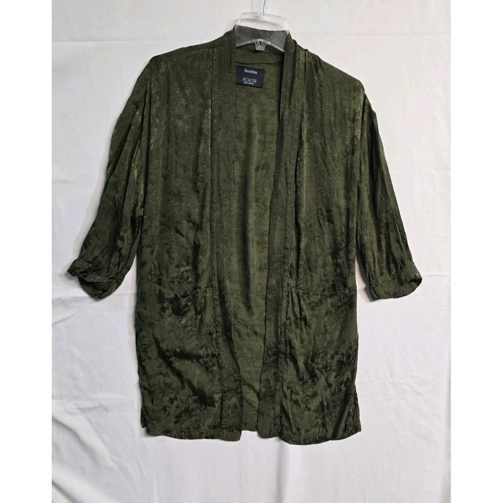 Bershka Women's  Cardigan S Olive Green  Viscose  Pockets  Open